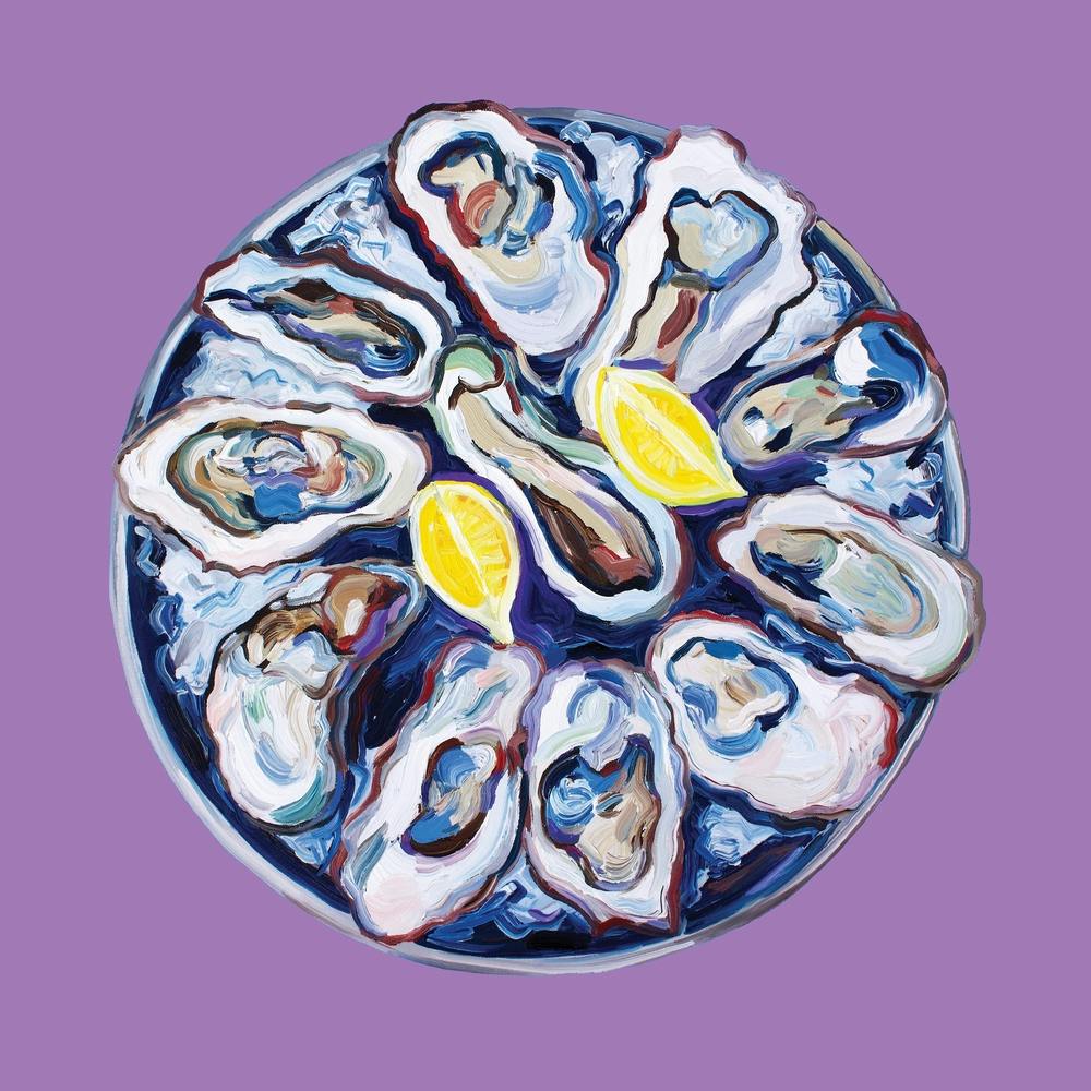 Oysters On A Plate Purple Square