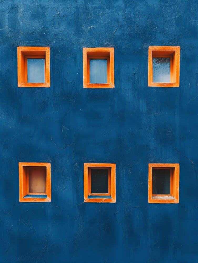Blue Wall With Orange Windows
