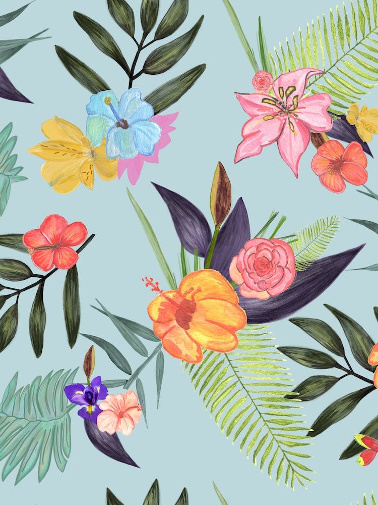 Fleurs Exotiques À L'Aquarelle