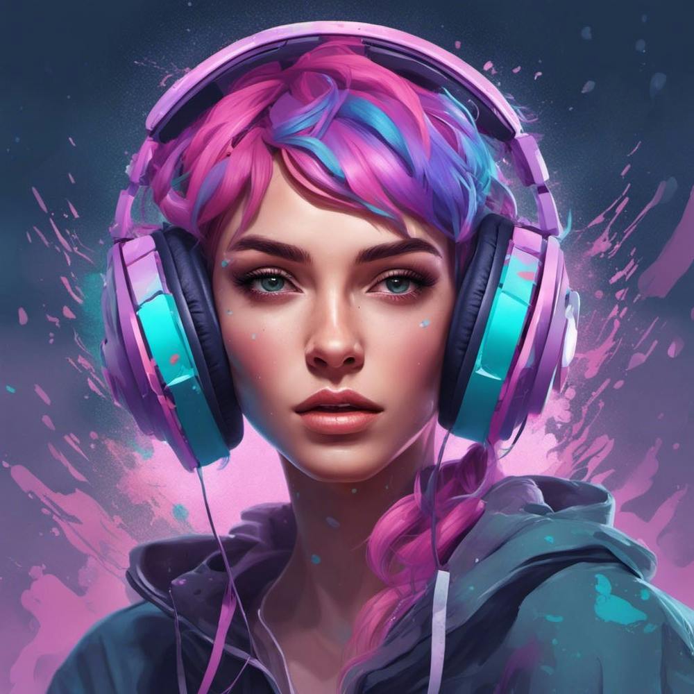 Pink Haired Girl With Headphones
