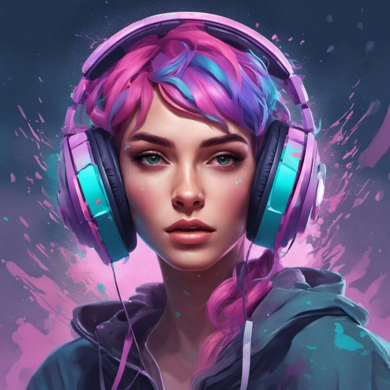 Pink Haired Girl With Headphones