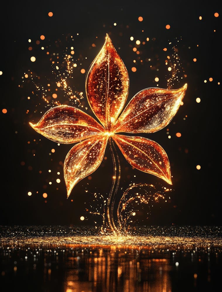 Golden Leaf On Black Background