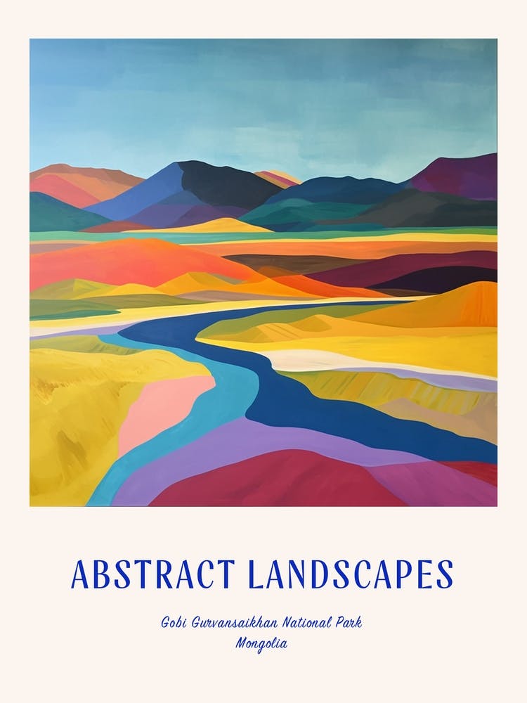 Colourful Abstract Gobi Gurvansaikhan National Park Mongolia 4 Poster Blue