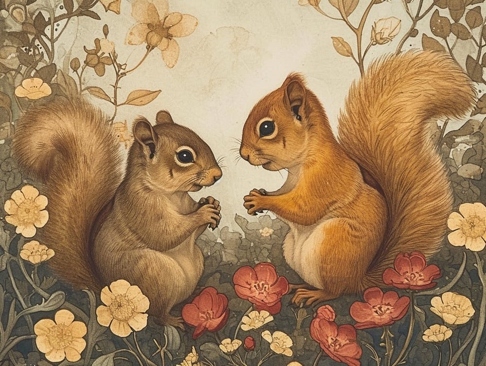 Floral Animal Illustration Squirrel 2