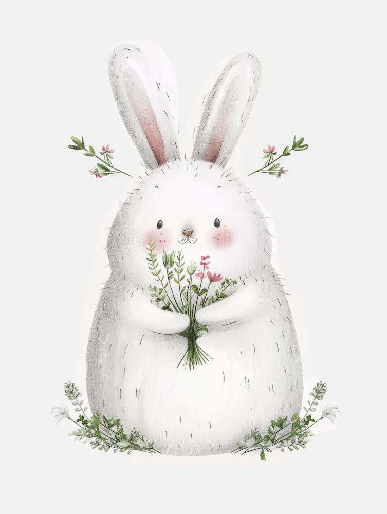 Cute Bunny With Flowers