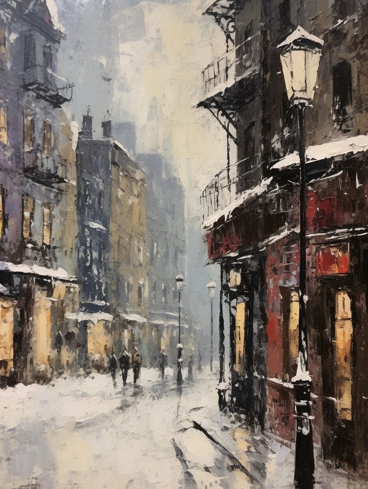 Vintage Winter Painting New York City Usa 2