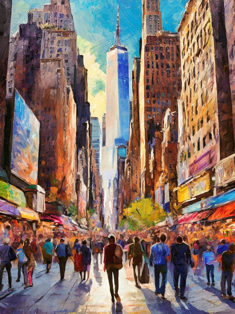 Bustling Times Square In The Heart Of New York City