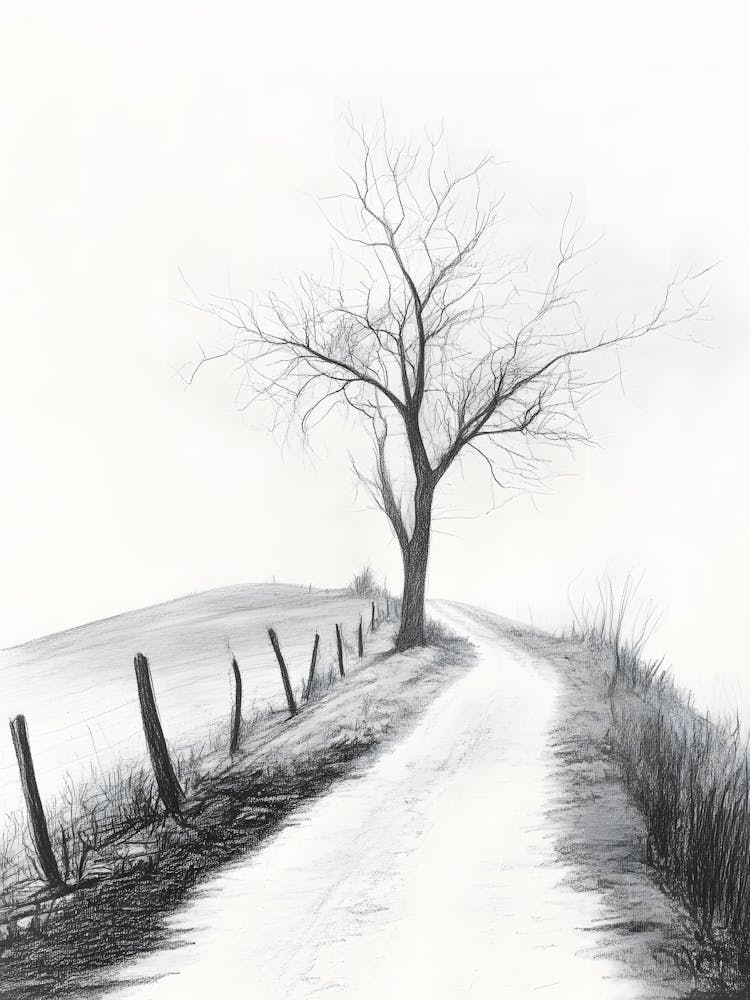 Charcoal Pencil Drawing Road To Nowhere