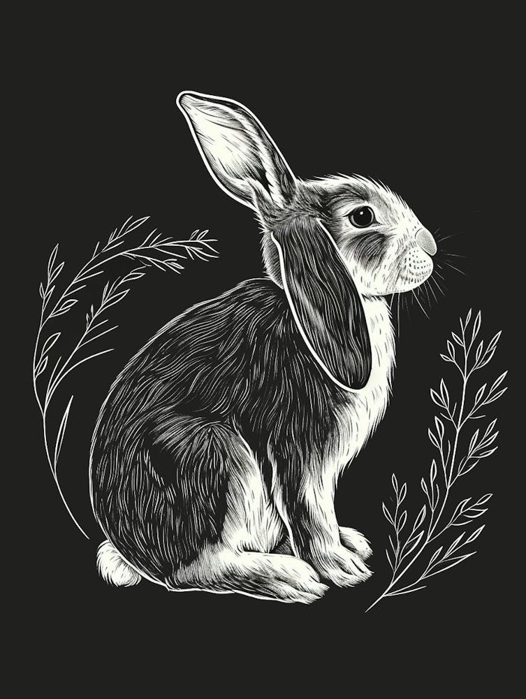 French Lop Rabbit Minimalist Illustration 2