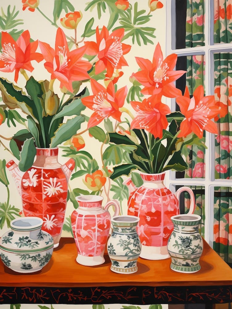 Cactus Painting Maximalist Still Life Christmas Cactus 3
