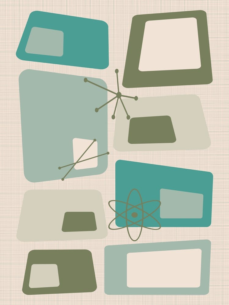 Mid Century Abstract Blocks 18 Teal, Aqua, and Green