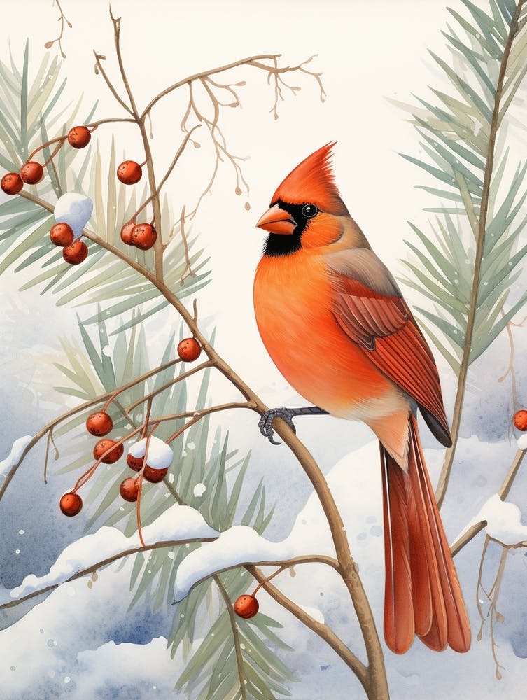 Winter Bird Painting Northern Cardinal 2