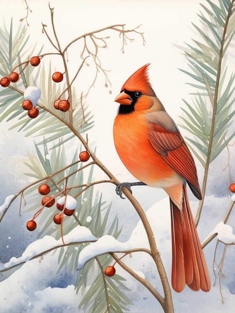 Winter Bird Painting Northern Cardinal 2