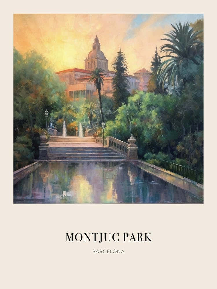 Montjuc Park Barcelona 4 Vintage Cezanne Inspired Poster