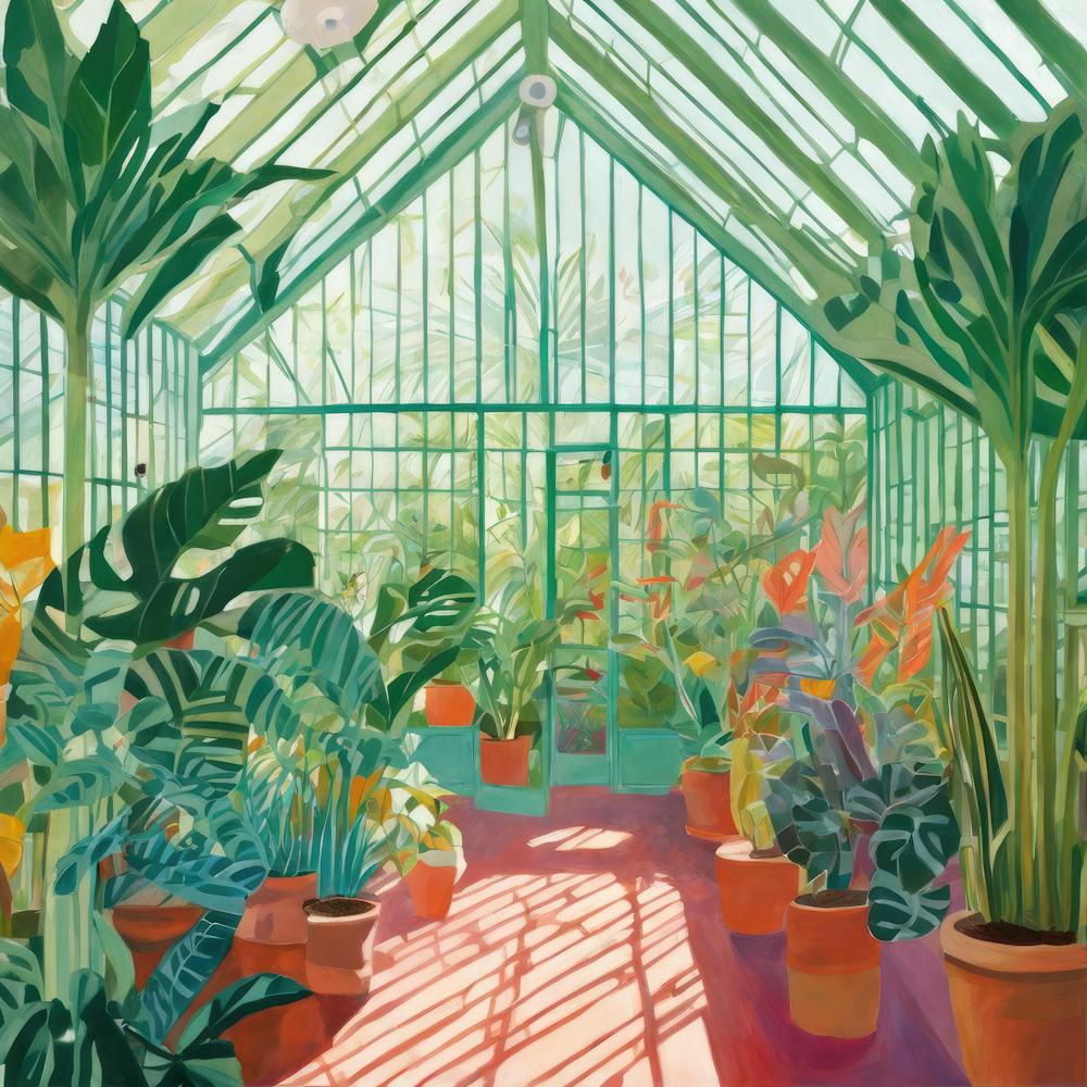 Botanical Greenhouse Series in Style of David Hockney 4