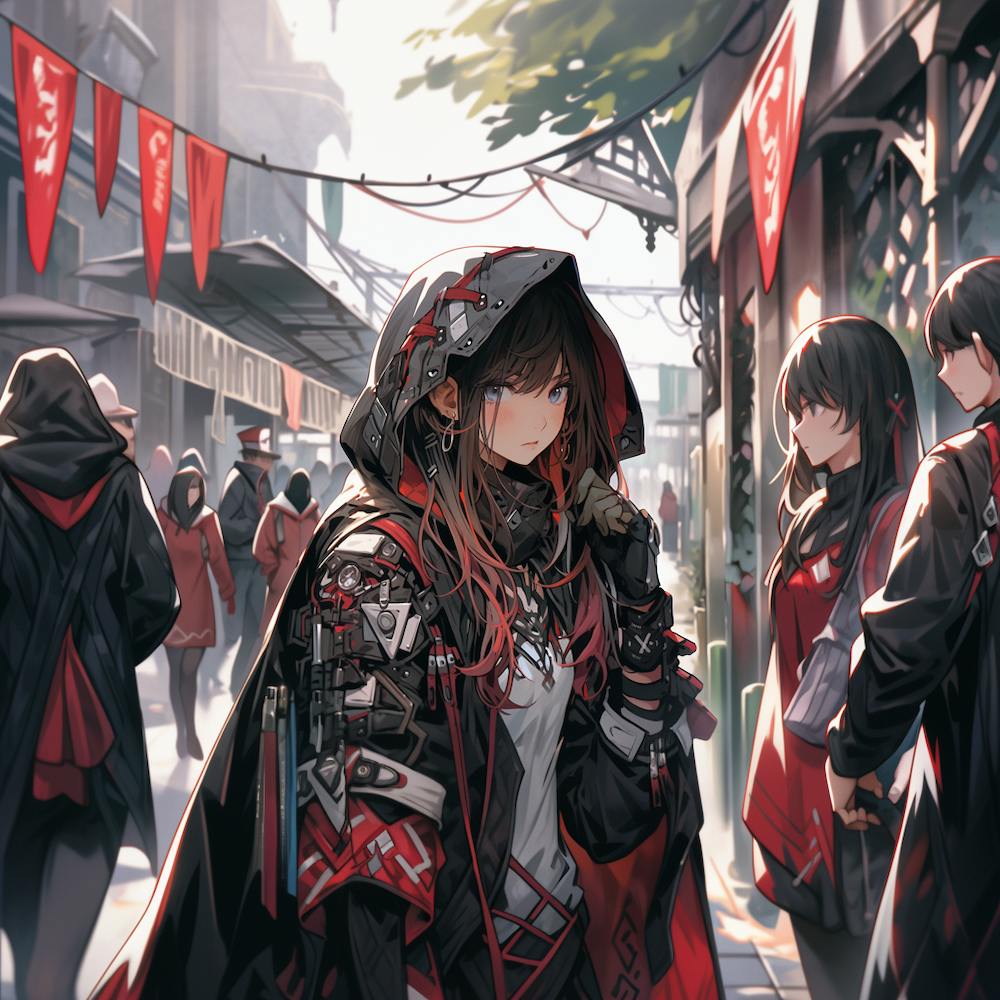Anime-Mädchen im roten Umhang