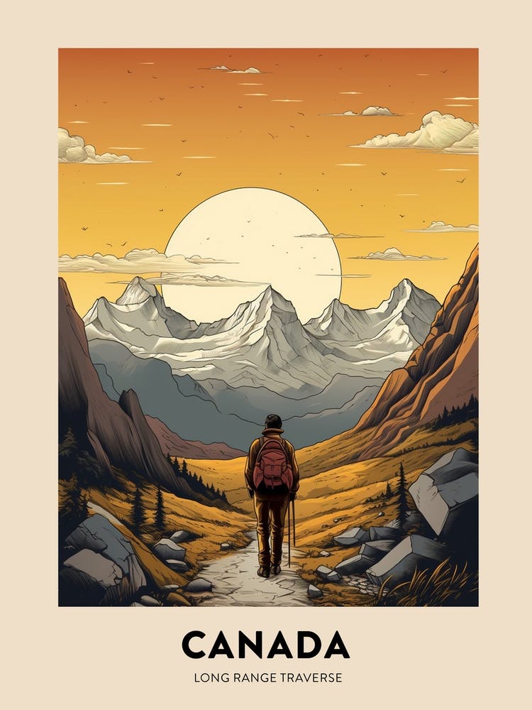 Long Range Traverse Canada 1 Vintage Hiking Travel Poster