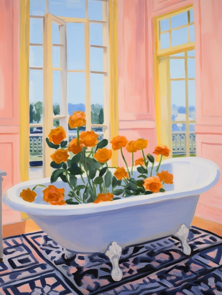 A Bathtube Full Marigold In A Bathroom 1