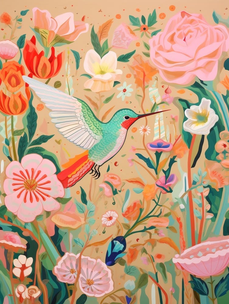 Maximalistisches Vogelgemälde Kolibri 3