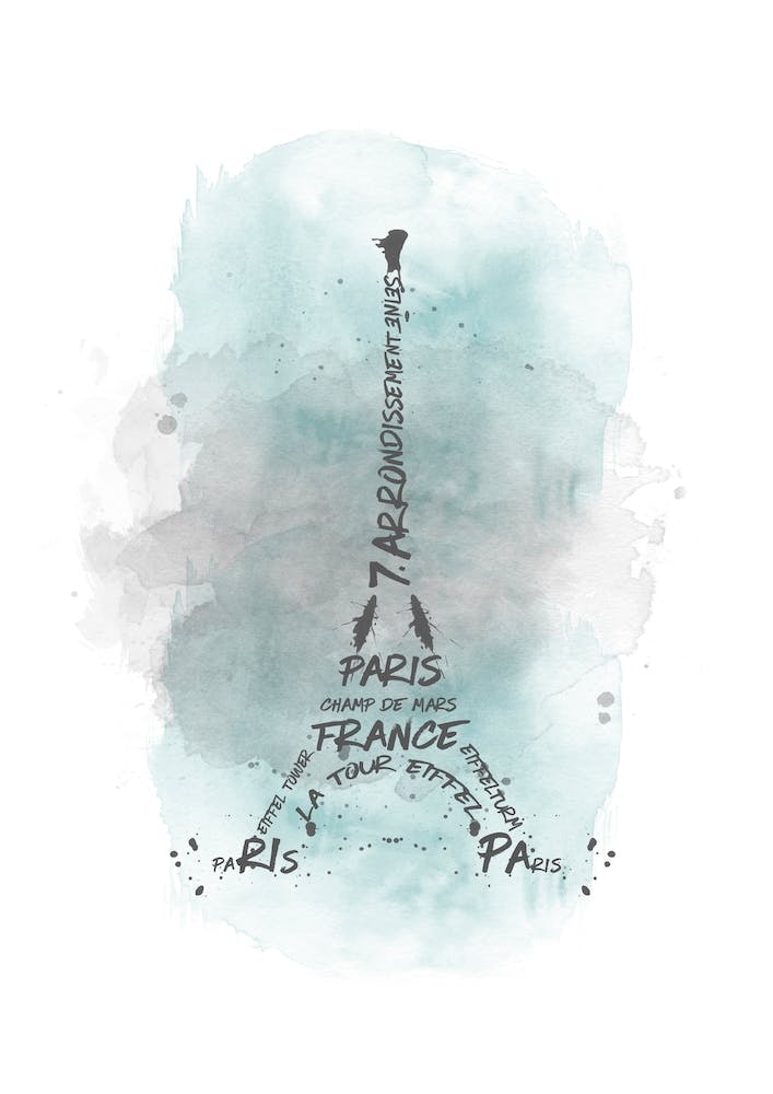 Watercolor Art Eiffel Tower - Turquoise