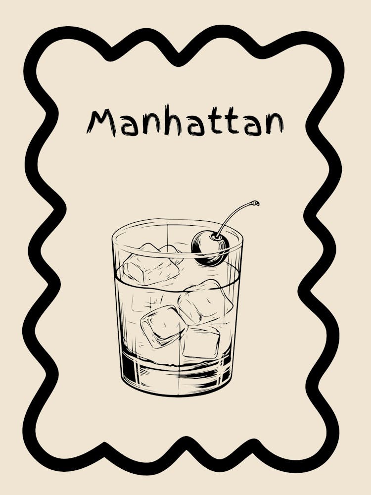Manhattan Cocktail Doodle Poster B&W