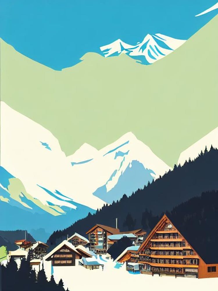 Grindelwald, Switzerland Midcentury Vintage Skiing Poster