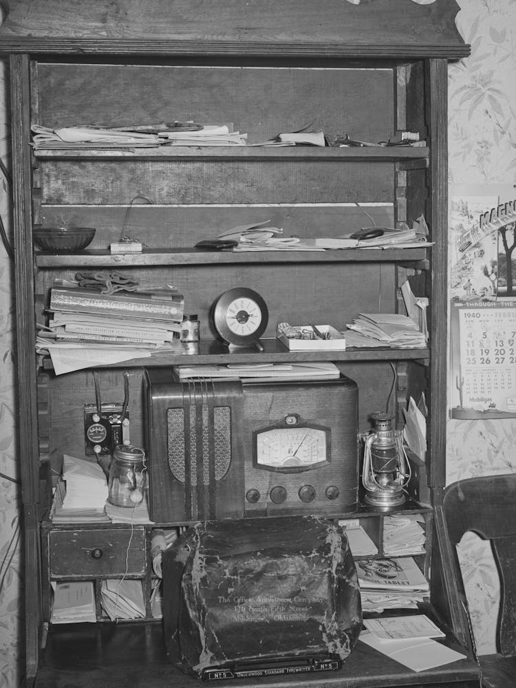 Cabinet And Desk Of Farmer, Mcintosh County, Oklahoma By Russell Lee