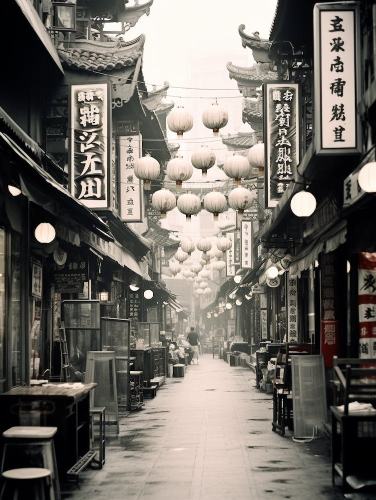 Guangzhou, China, Black And White Old Photo 3