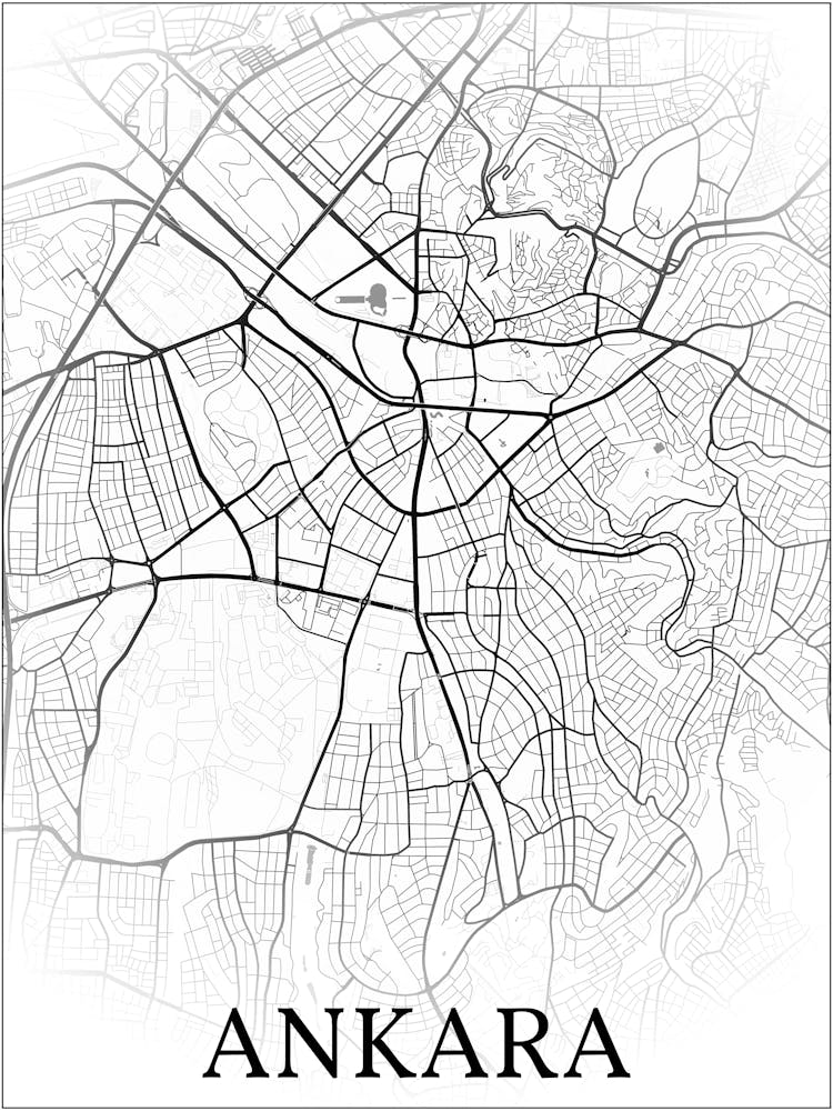 Ankara, Türkiye, City Map, Black And White Fade Design