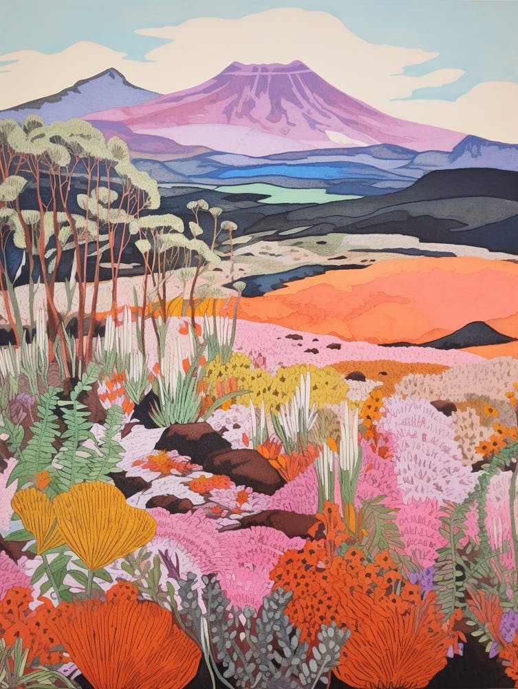 Mount Kilimanjaro Tanzania 2 Colourful Mountain Illustration