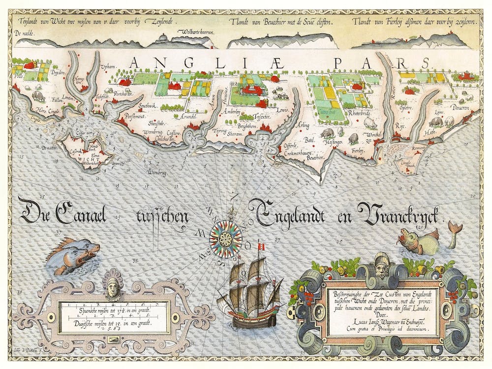 Kaart Van De Zuidengelse Kust Tussen De Isle Of Wight En Dover