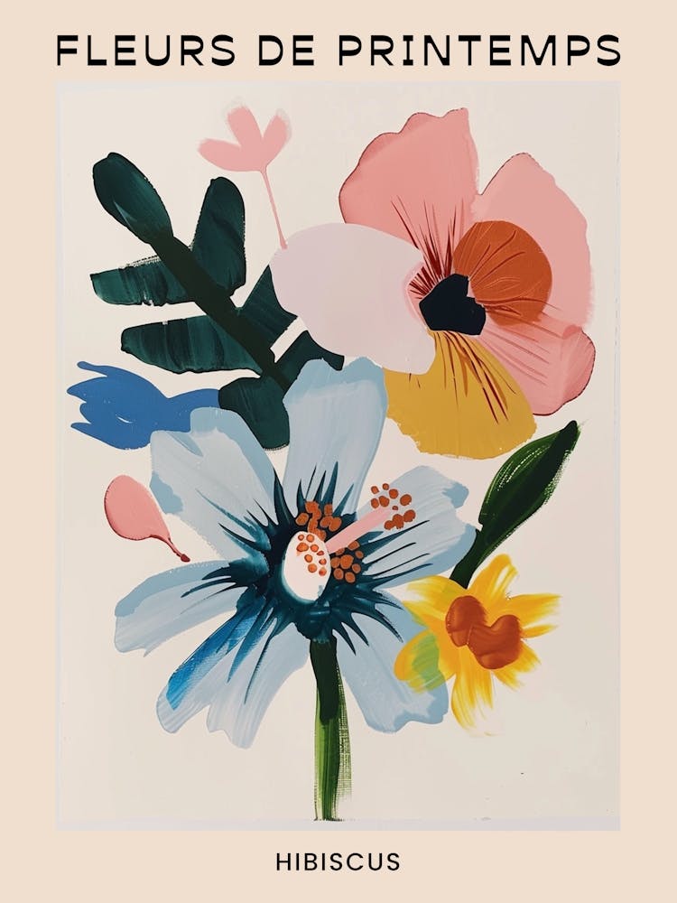 Spring Floral French Poster  Hibiscus 3