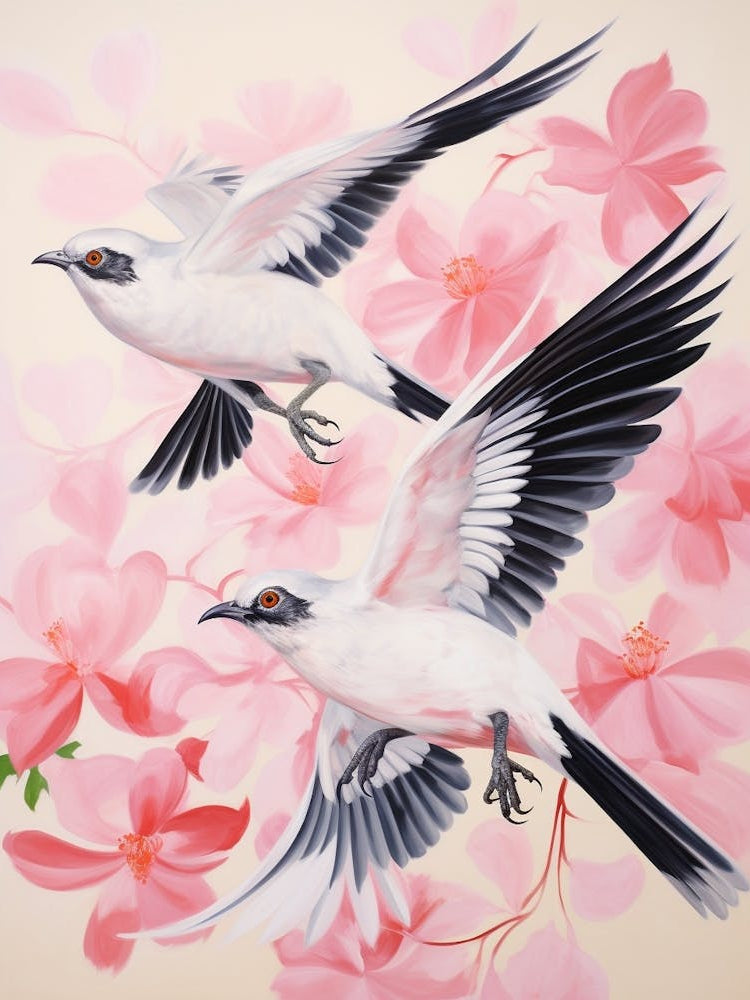 Pink Ethereal Bird Painting Mockingbird 1