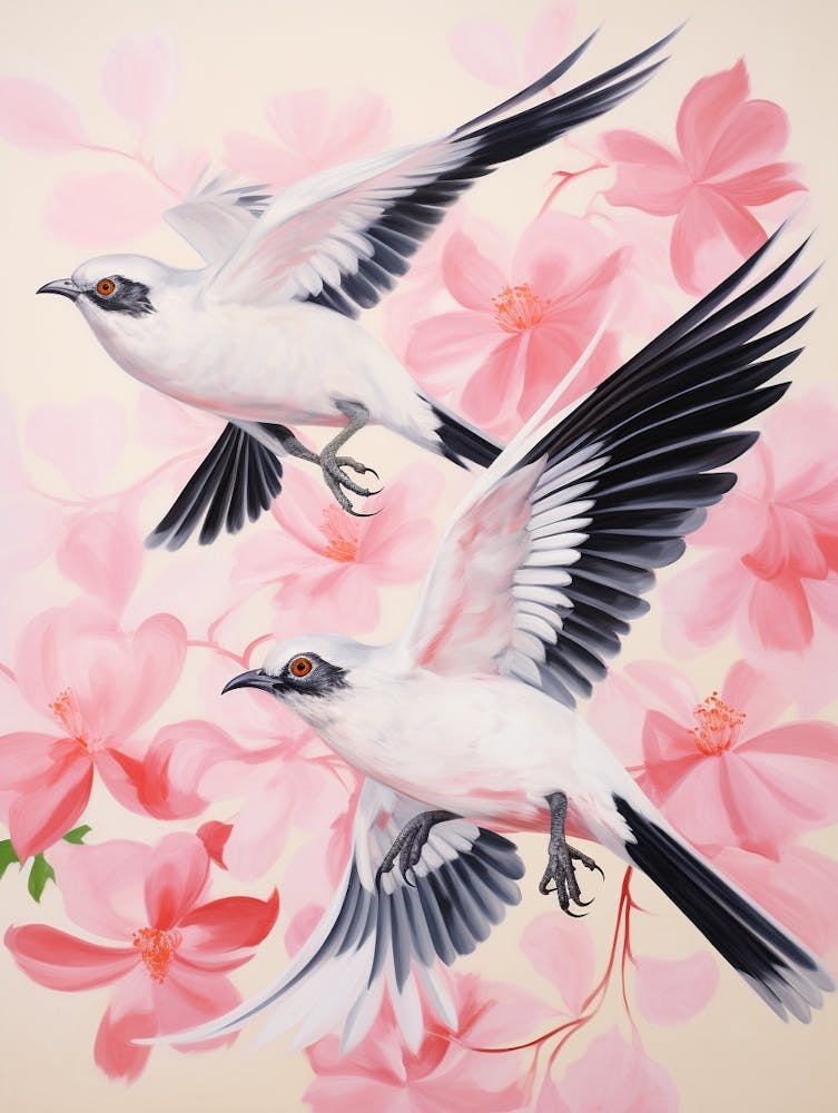 Pink Ethereal Bird Painting Mockingbird 1