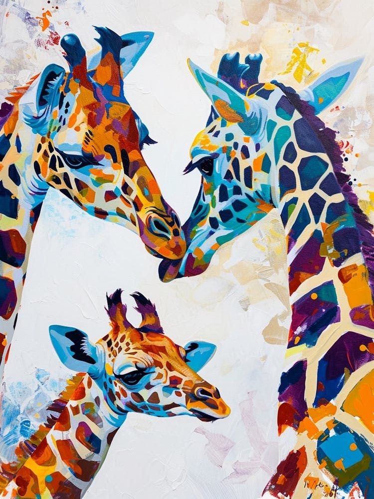 Giraffe & Calf Colourful Pattern 1