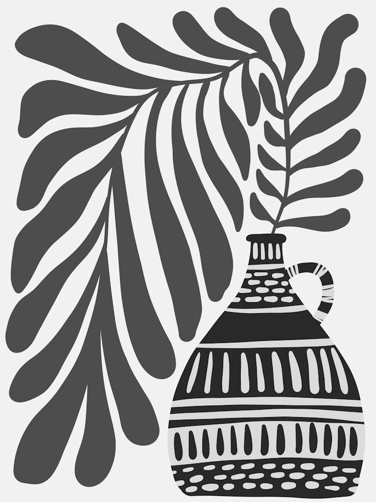 Black And White Vase With Leaves