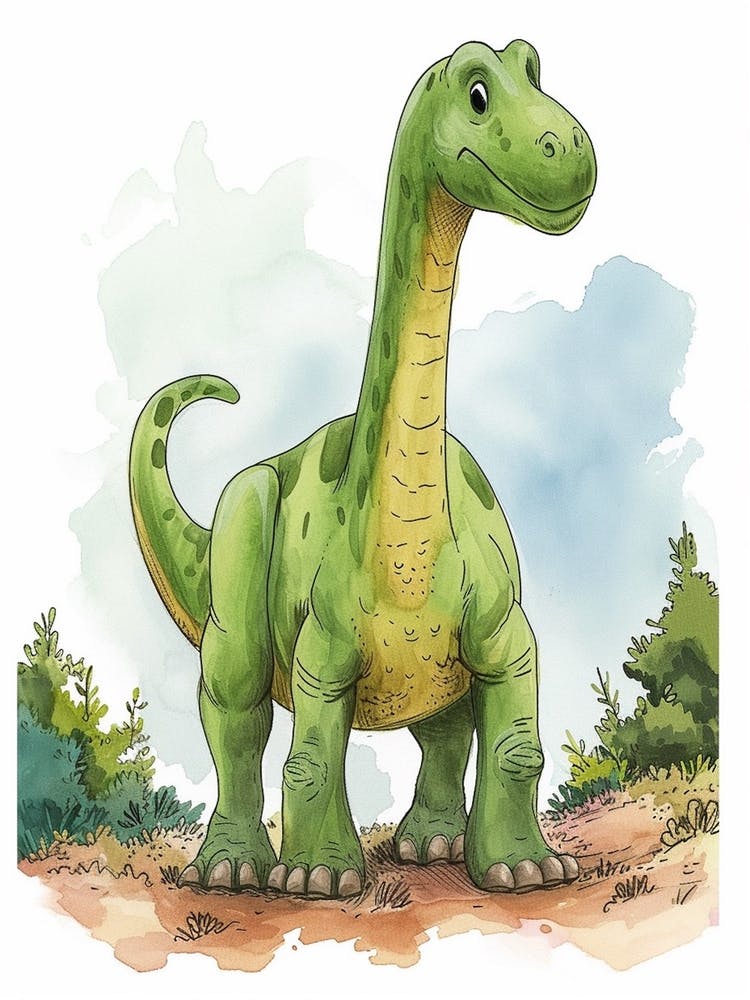 Cute Watercolour Of A Camarasaurus Dinosaur 4