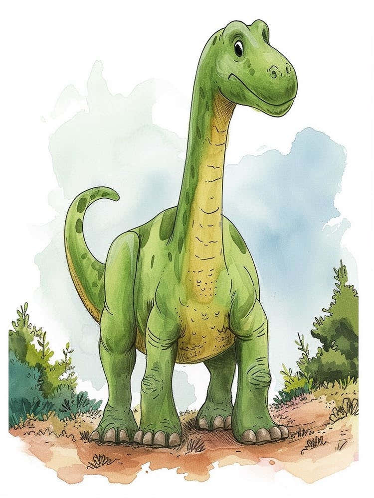 Cute Watercolour Of A Camarasaurus Dinosaur 4