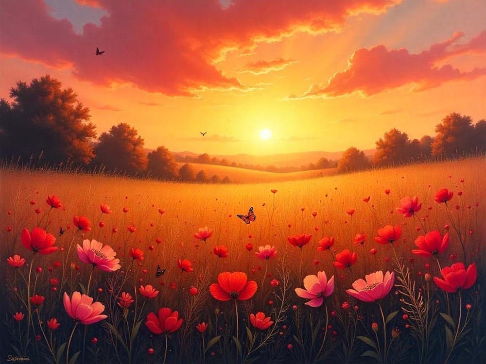 Sunset Poppy Field