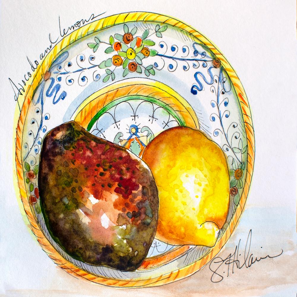 Avocado And Lemons In Artisan Ceramic Square
