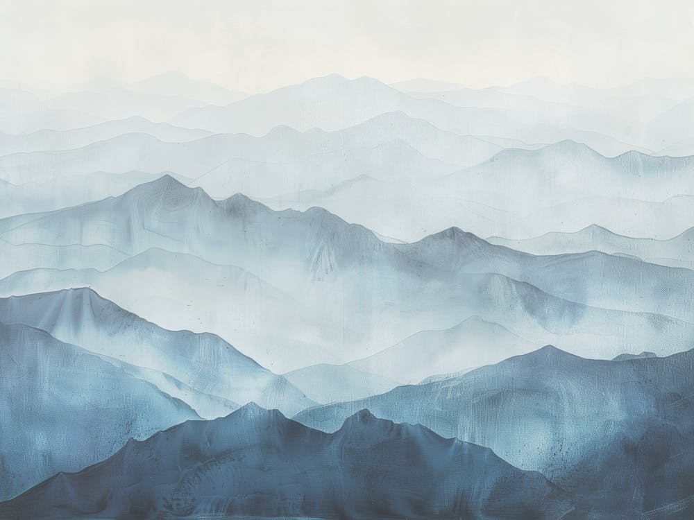 Mysterious Mountain Vista Vintage Painting - Blue Adventures