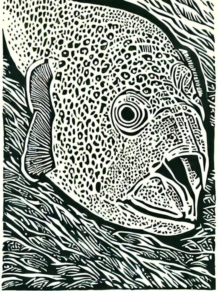 Goliath Grouper Linocut