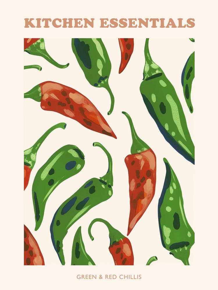 Green & Red Chilli Pattern Illustration Poster