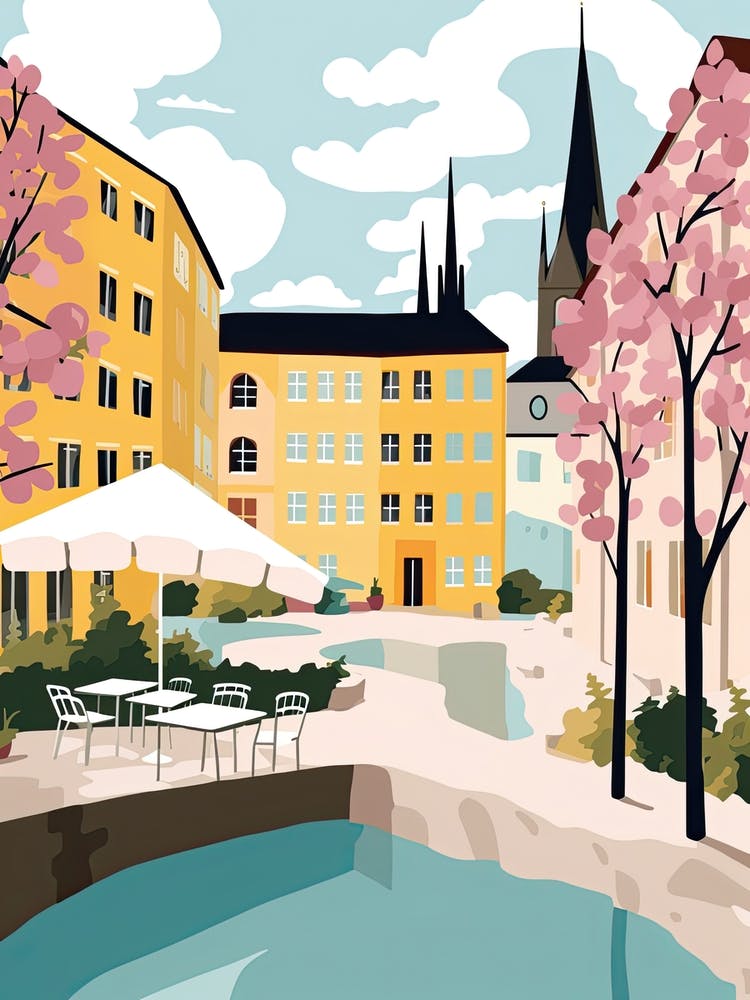 Uppsala, Sweden, Flat Pastels Tones Illustration 2