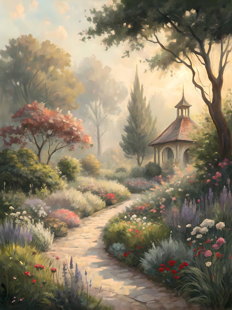 Oil Painting Style Abstract Garden In Soft Watercolor