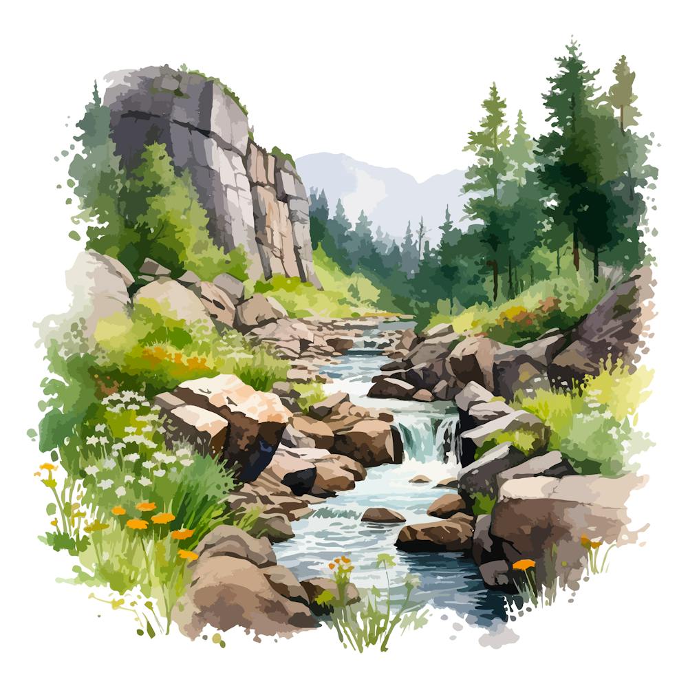 Watercolor Mountain Stream 4