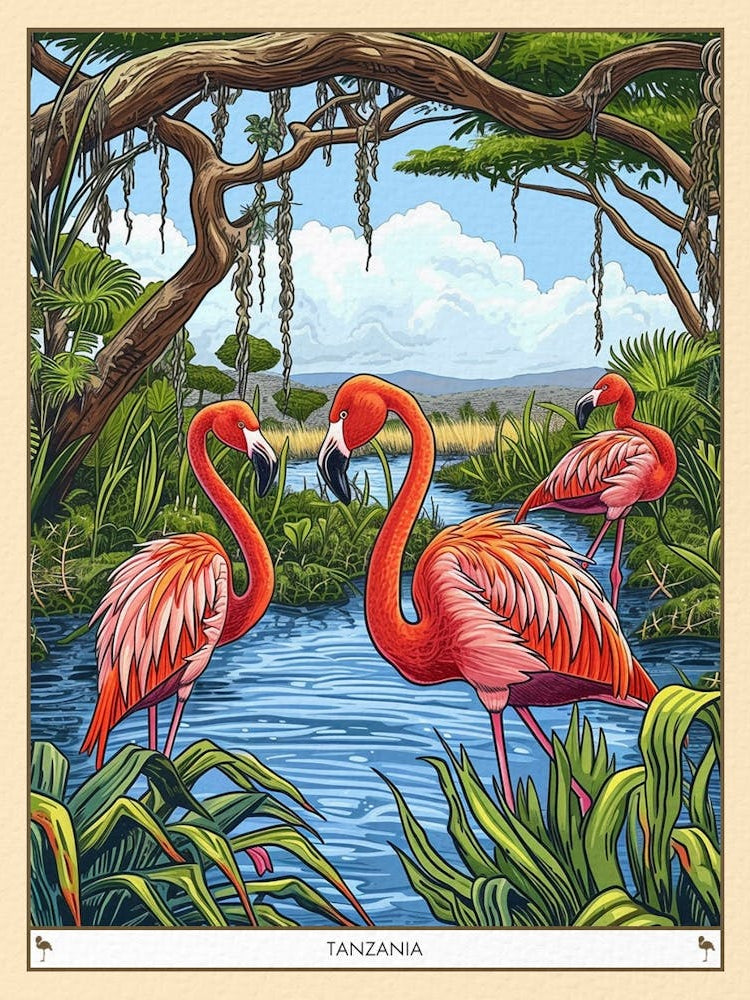 Greater Flamingo Tanzania Tropical Illustration 5 Poster