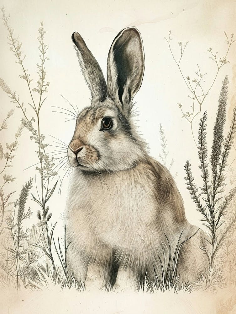 English Angora Blockprint Rabbit Illustration 5
