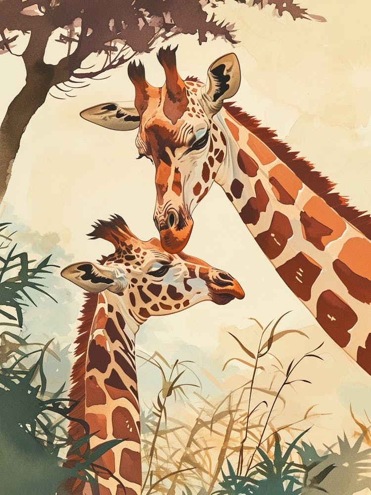 Giraffe & Calf Digital Illustration