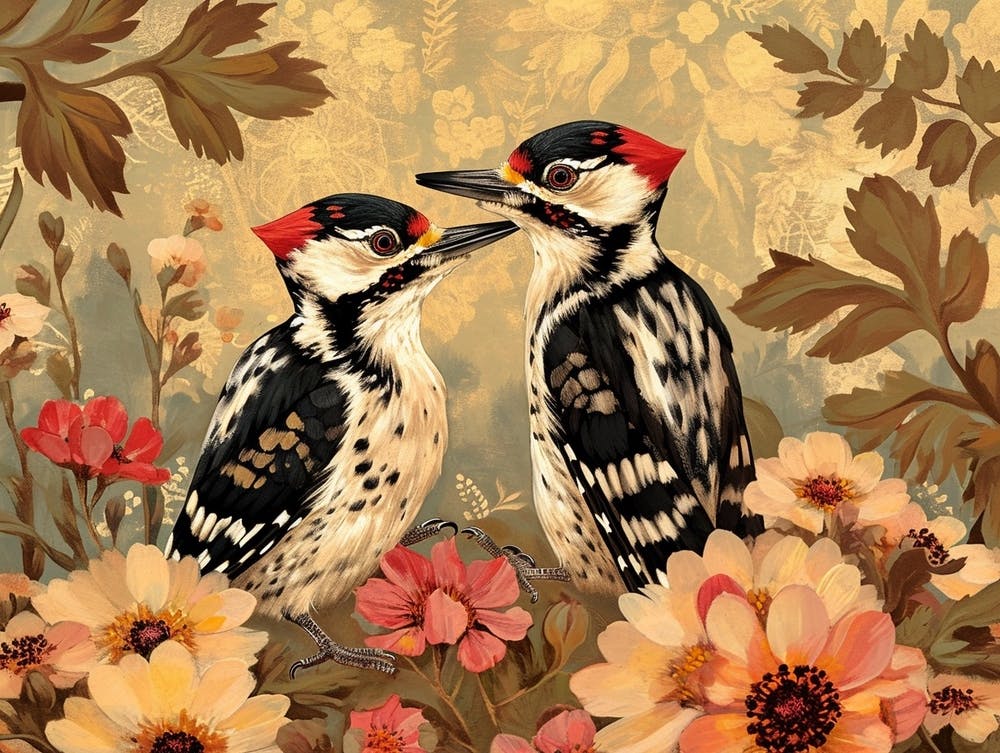 Floral Animal Illustration Woodpecker 2
